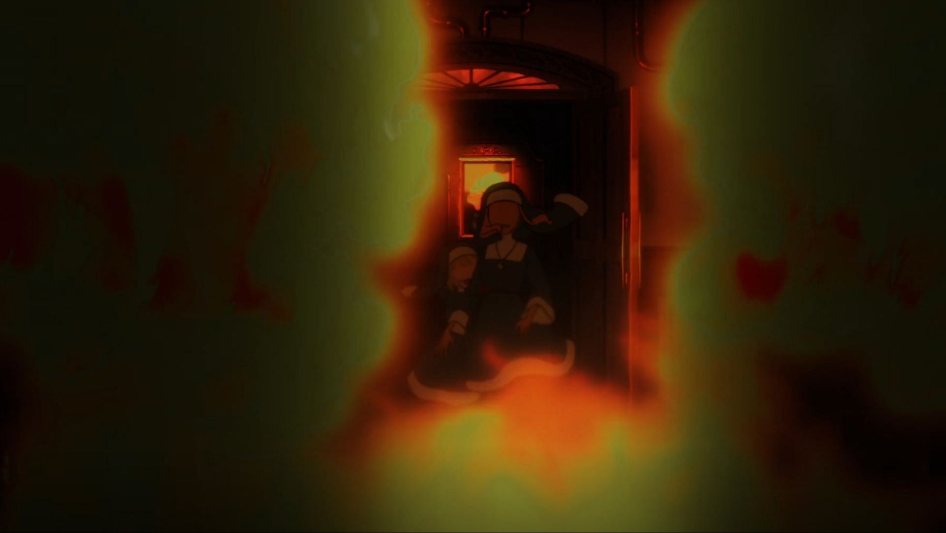 St. Raffles Convent burning as shown in the anime (Image via David Production)